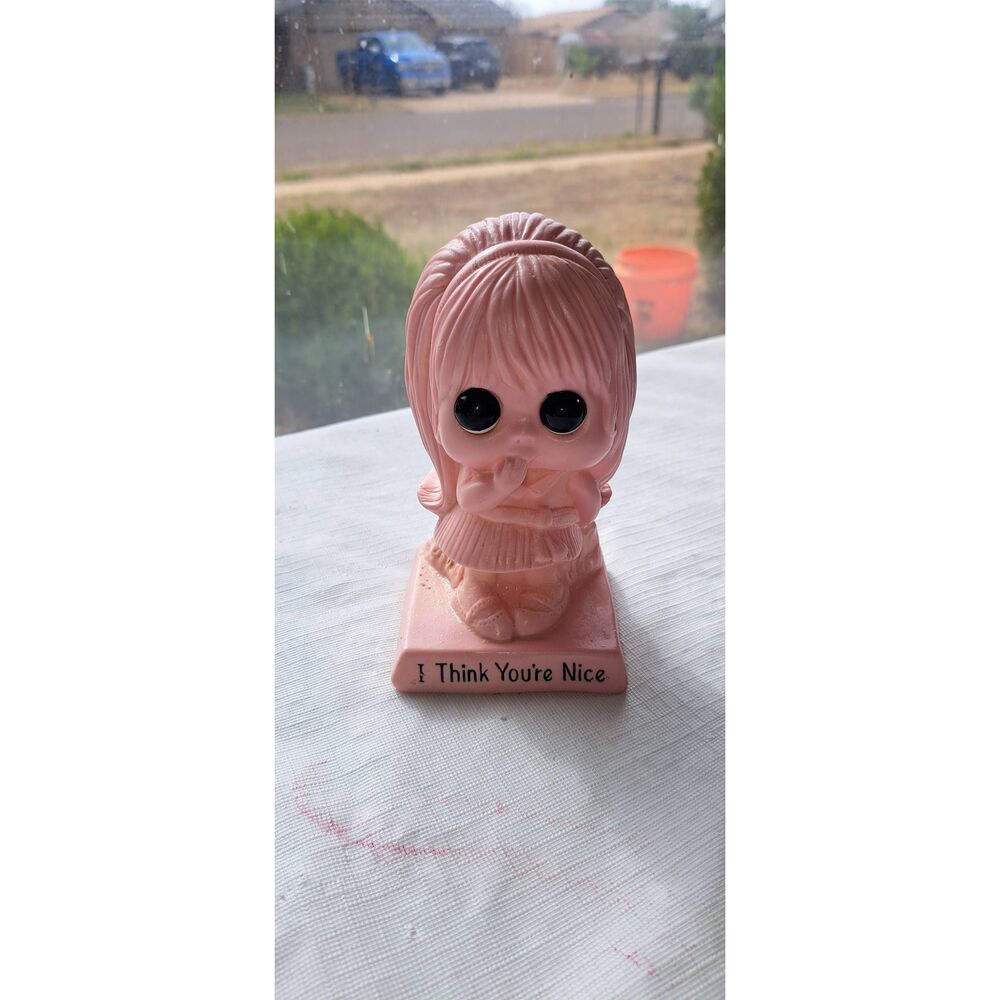 Vintage Russ “I Think You’re Nice” Pink Big Eye Girl Figurine Kitsch 1970s